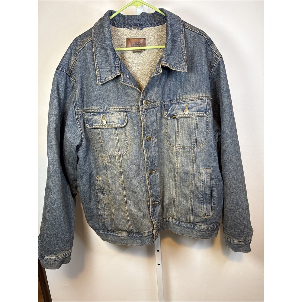 Lee Mens Sz XXL Sherpa-Lined Denim Trucker Jacket Chore Rancher Workwear Buttons